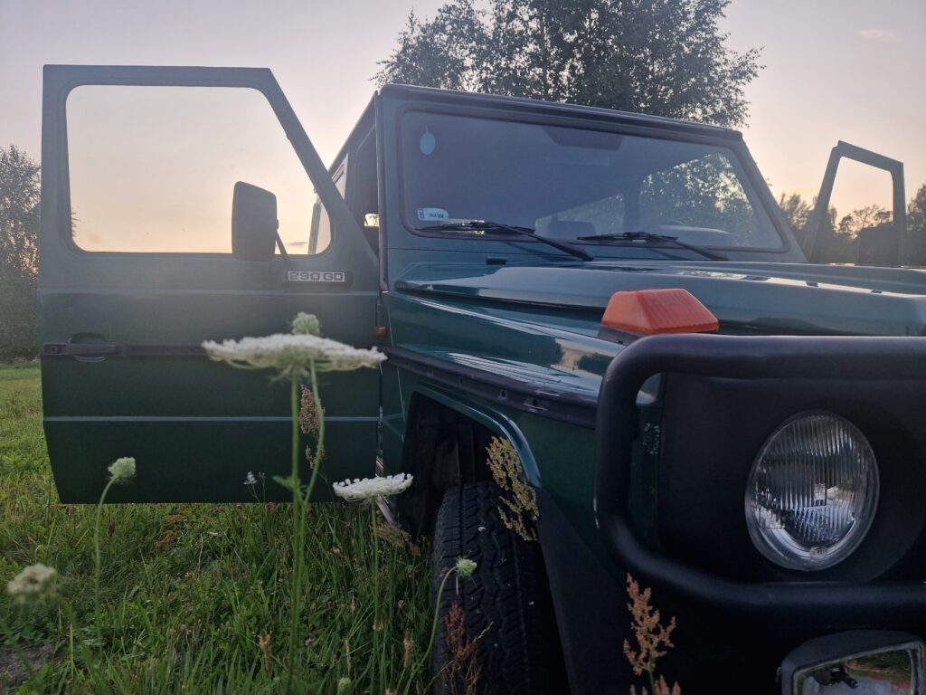classic mercees g-wagen in the firlds